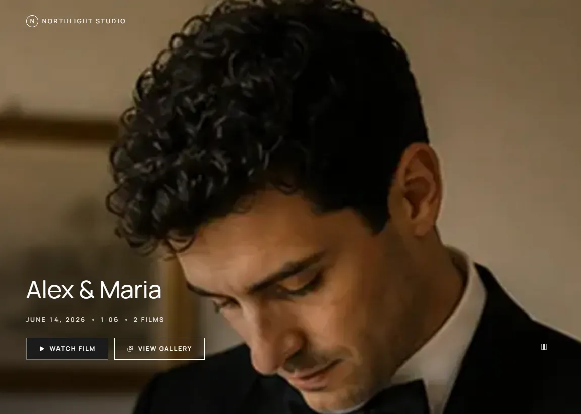 The film page of a client gallery with the couple's highlight film