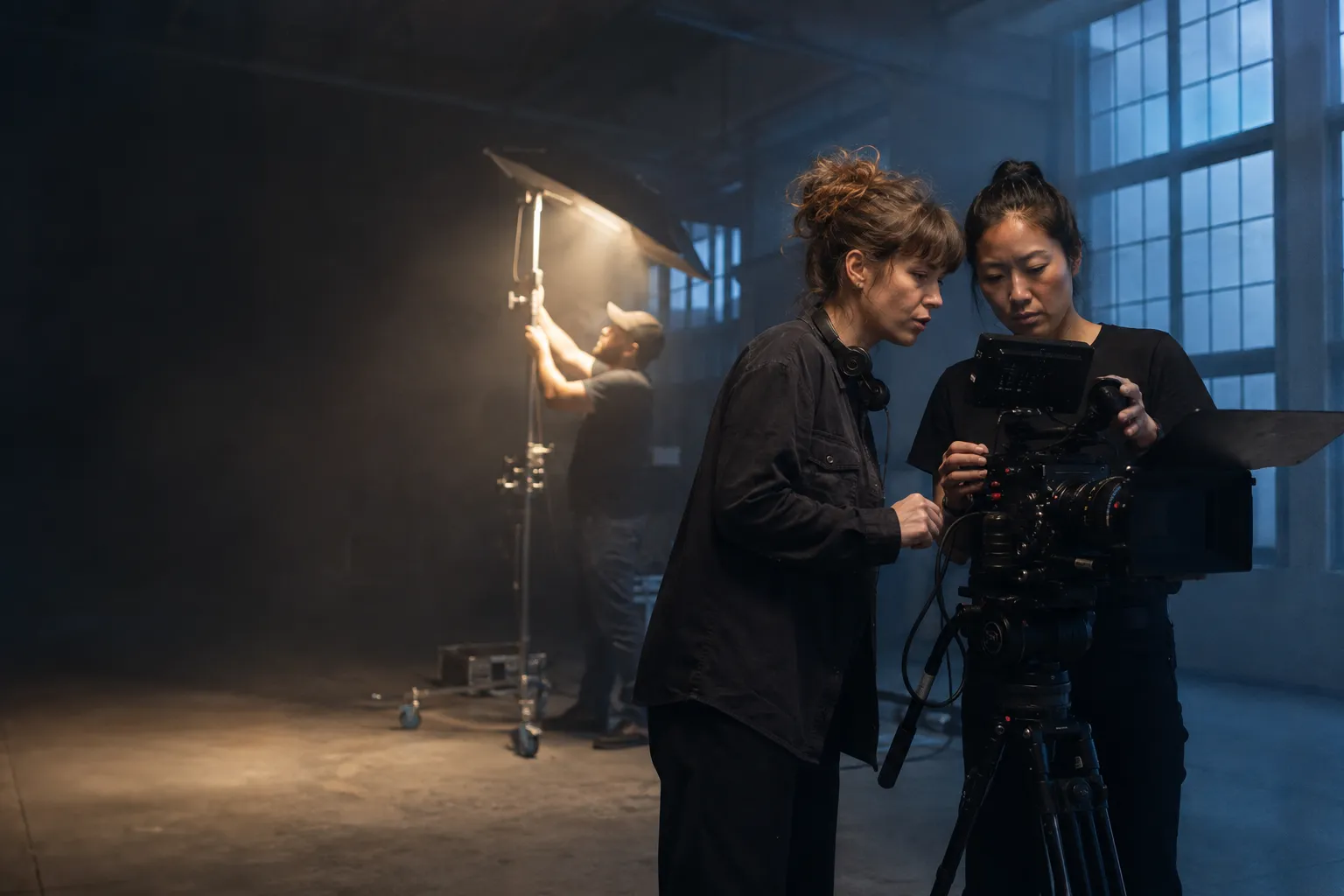 A production team working together on set